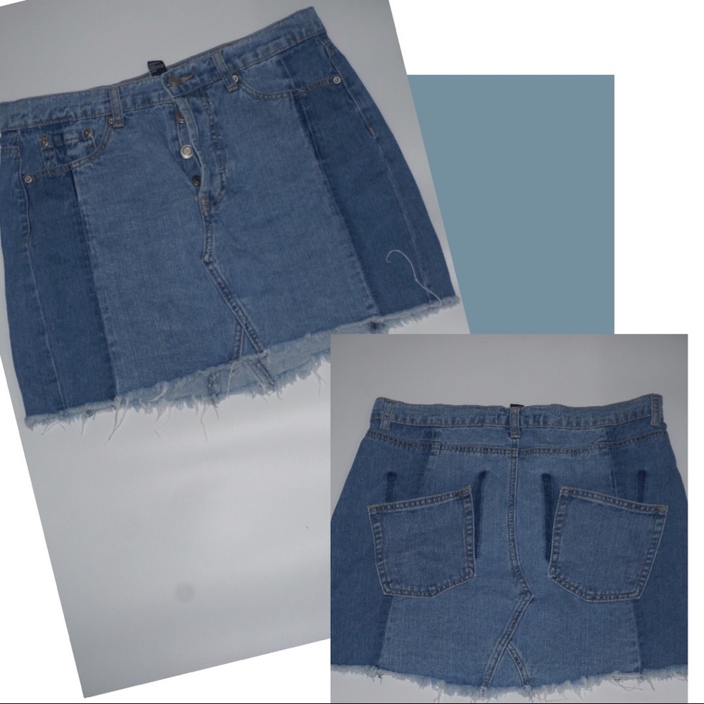 Distressed patchwork denim mini skirt szL